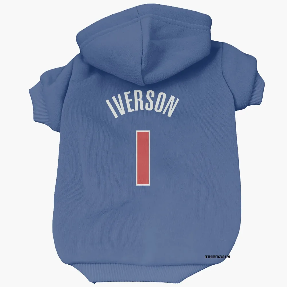 Detroit Pistons Allen Iverson Blue Pet Hoodie for Dog & Cat